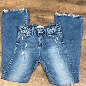 Trendy Blue Distressed Straight Leg Jeans